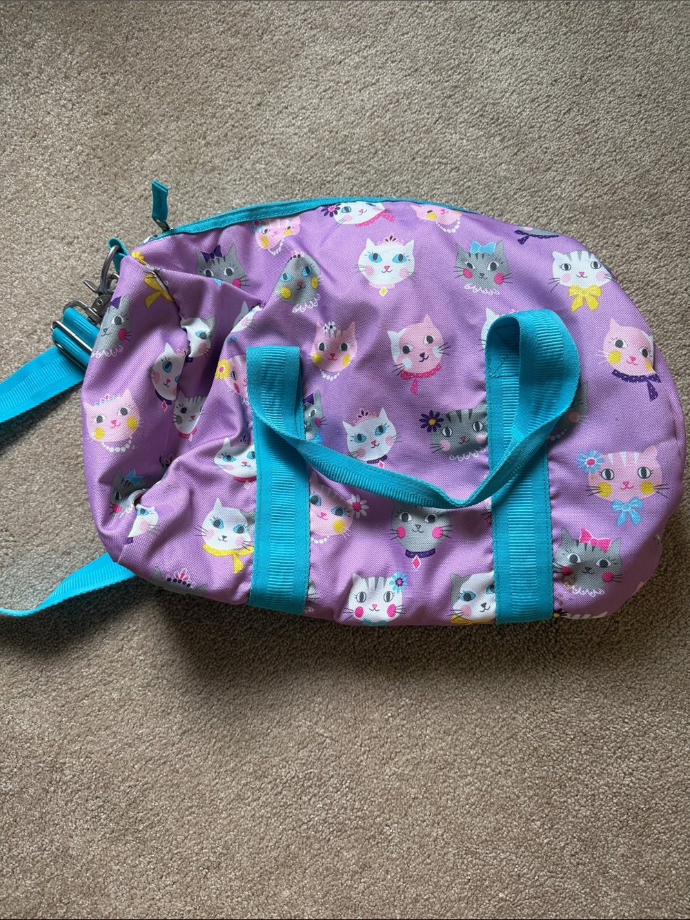 Pottery Barn Kids Purple Cat Print Duffel Bag